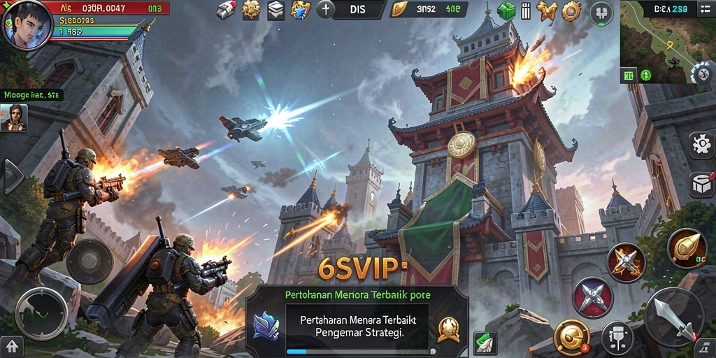 Tampilan gameplay menakjubkan dari 6SVIP dengan aksi Tower Defense.