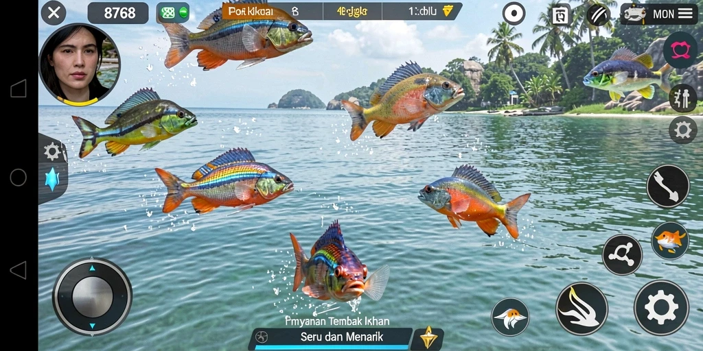 Tampilan gameplay seru dari 8768 saat berburu ikan di lautan.