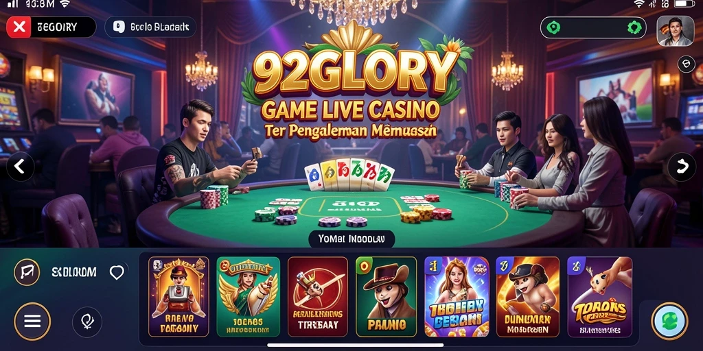 Screenshot utama gameplay Live Casino 92GLORY dengan dealer langsung.