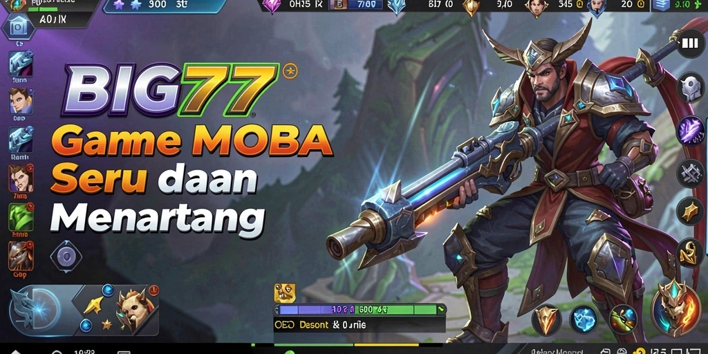 Gameplay seru di BIG77 dengan pertempuran MOBA nyata.