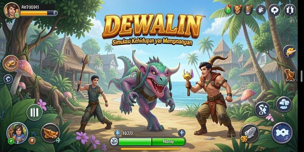 Tangkapan layar gameplay DEWALIN yang menunjukkan simulasi kehidupan yang menarik.