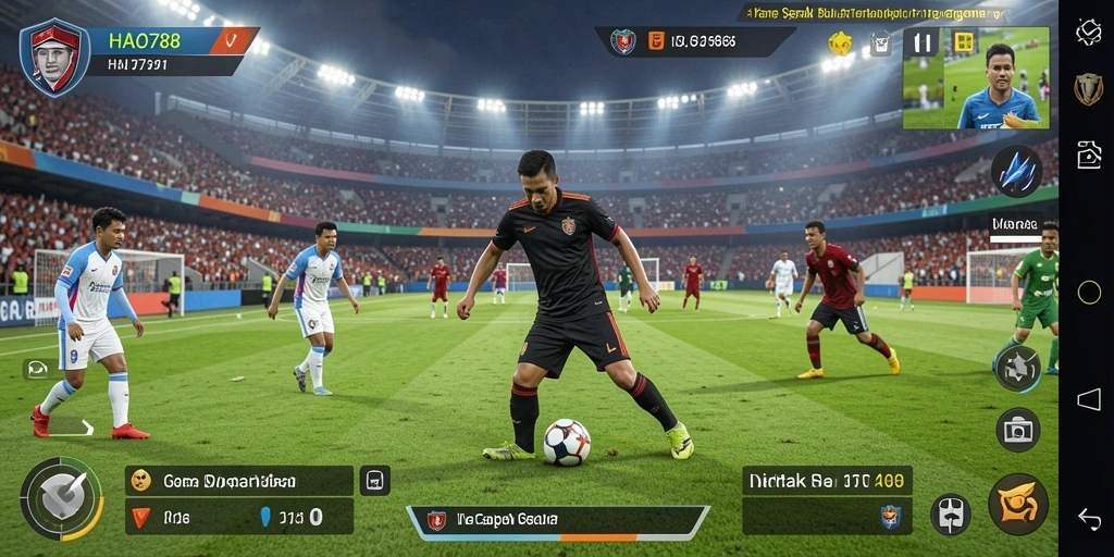 Screenshot utama HAO788 memperlihatkan aksi seru di lapangan sepak bola.