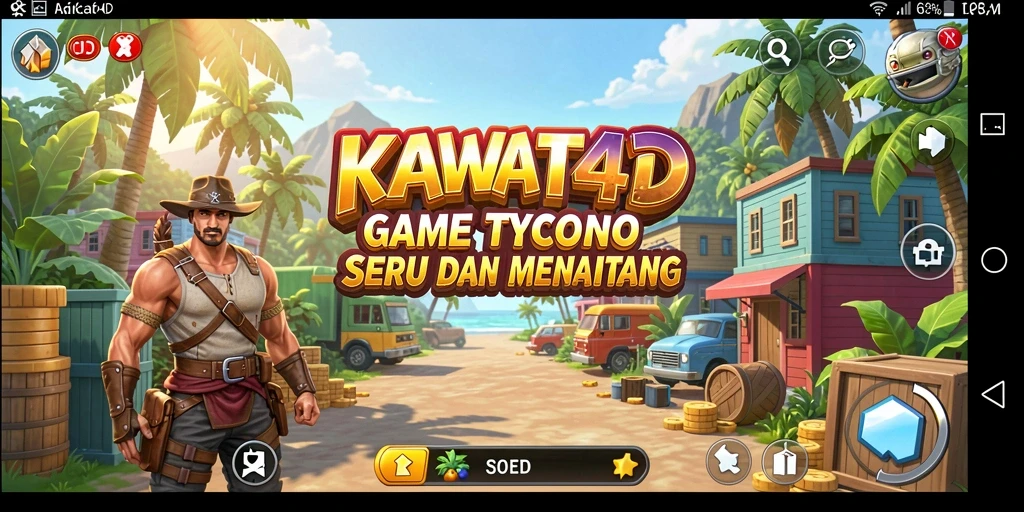 Tampilan gameplay KAWAT4D dengan pengelolaan bisnis yang menarik.