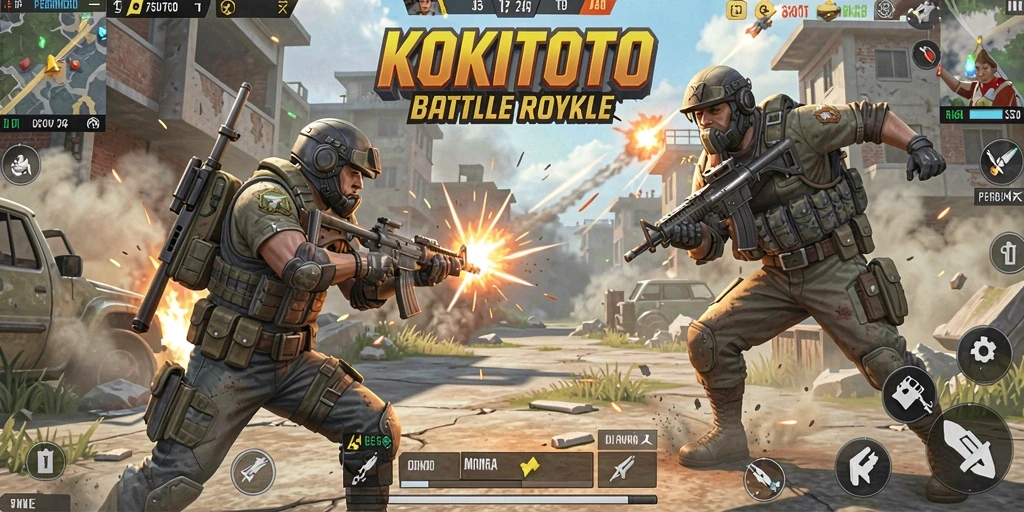Tampilan gameplay KOKITOTO yang seru dan mendebarkan di arena Battle Royale.