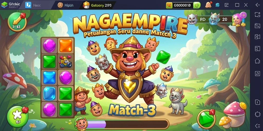 Screenshot NAGAEMPIRE menampilkan aksi gameplay Match-3 yang seru.