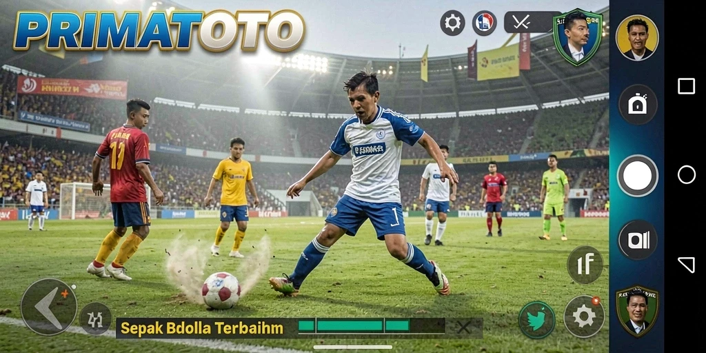 Tampilan dinamis dari gameplay sepak bola yang seru dan kompetitif.