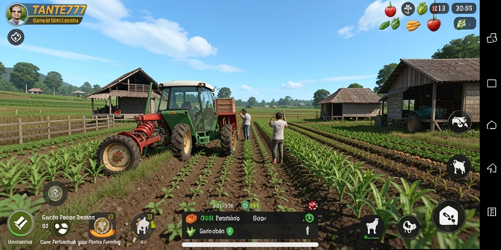 Screenshot gameplay menunjukkan aktivitas bertani yang menarik dan penuh warna.