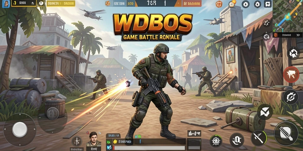 Tangkapan layar WDBOS menampilkan pertarungan intens dalam game Battle Royale.