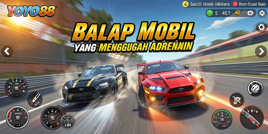 Tampilan gameplay menarik dari balapan di <strong>YOYO88</strong> dengan mobil dan trek yang menantang.